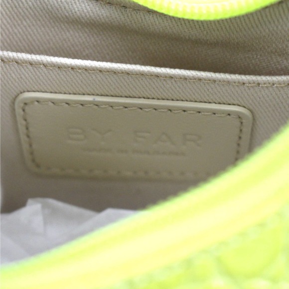 BY FAR Baby Amber Croc Embossed Leather Acid Green Shoulder Bag NEW Mini Yellow - Picture 9 of 10